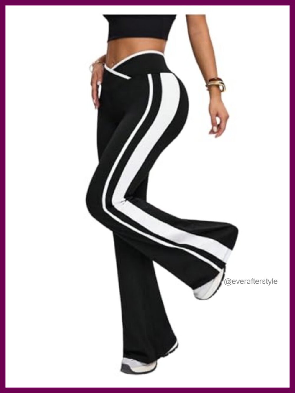 V Cross Waist Stripe Flare Leggings Bell Bottom High Rise Stretch Yoga Pants